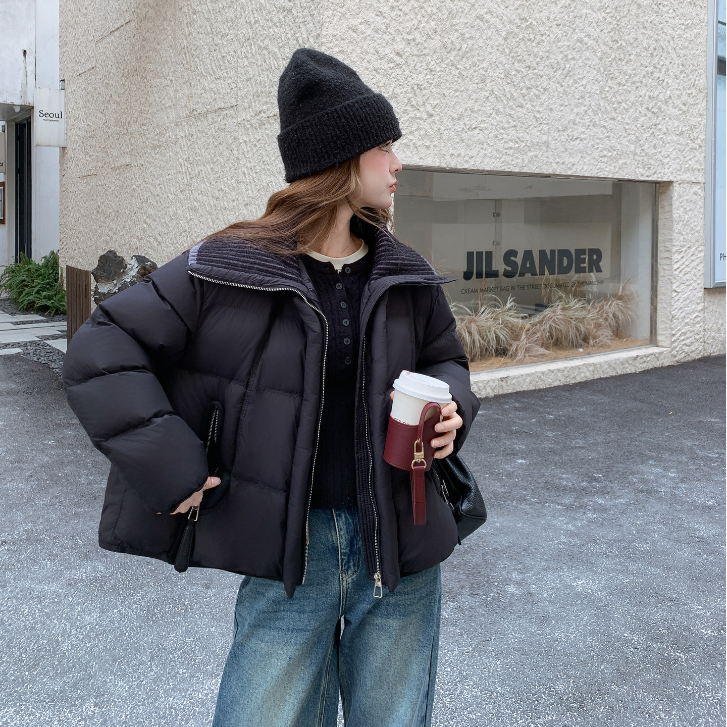 【档口现货】黑色毛线大翻领休闲百搭棉服2C233-831-P235-K349,女装棉衣/棉服,2C233