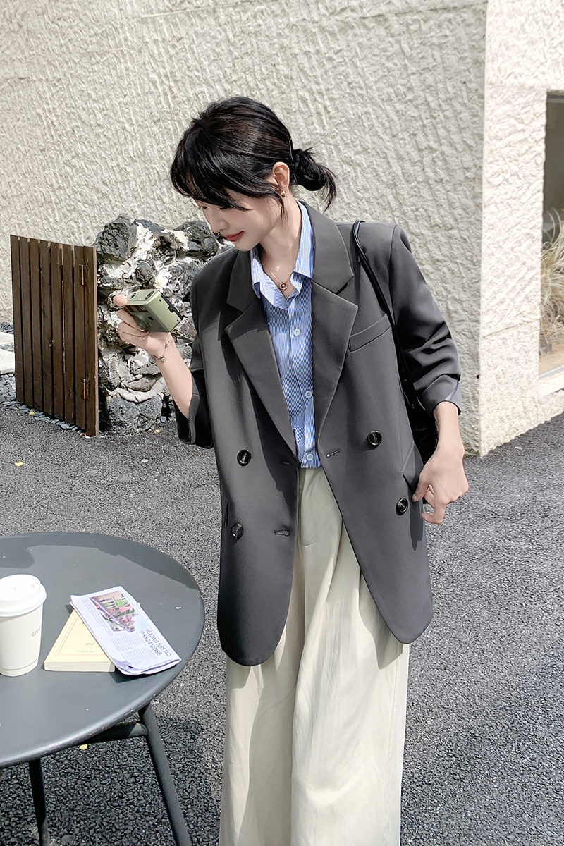 休闲宽松气质灰色西装外套女春秋2025新款小个子西服巨好看高级感,女装西装,2C092