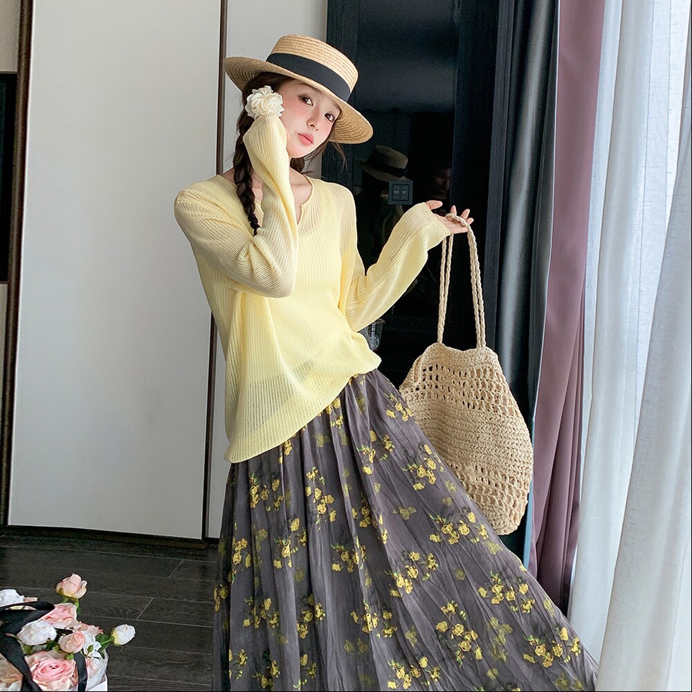 甜美针织碎花半身裙套装女夏多巴胺穿搭两件套独特漂亮巨好看绝美,女装套装/套裙,2C166