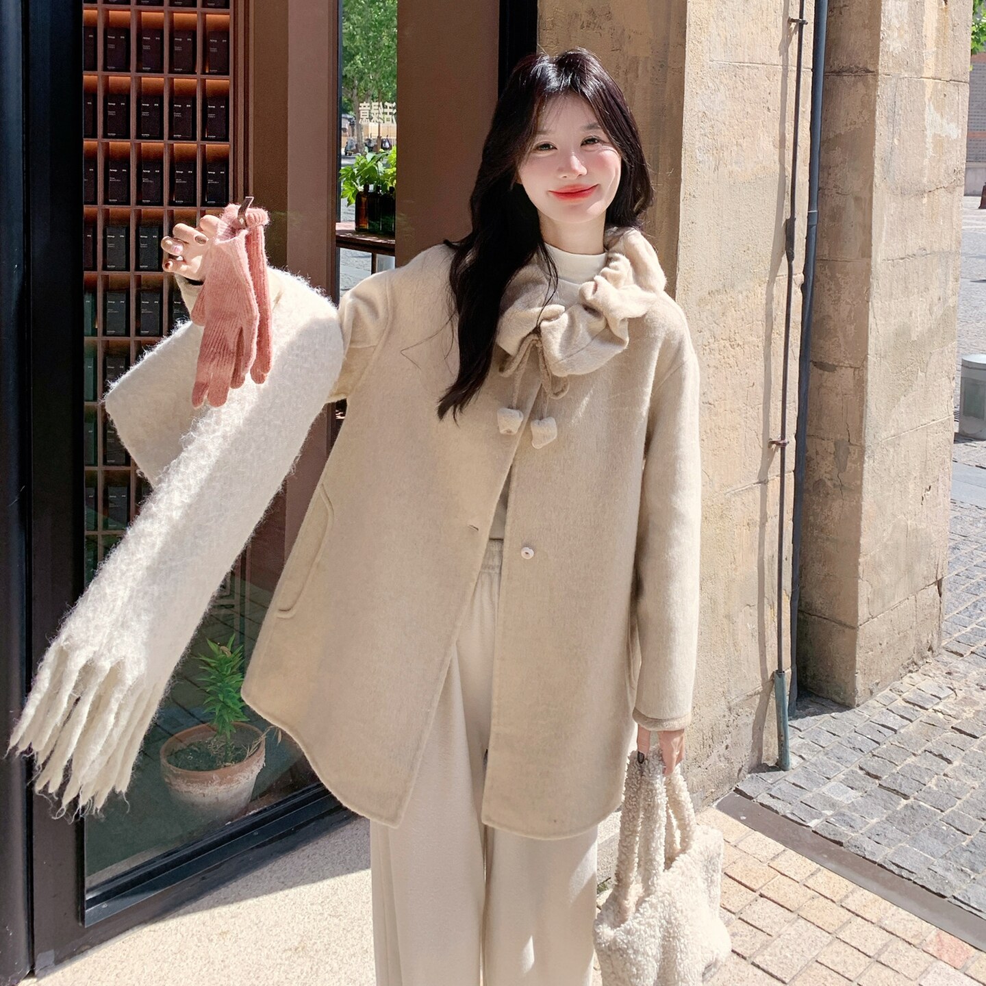 减龄杏色双面呢羊毛大衣外套女秋冬2025新款气质巨好看爆款高级感,女装毛呢外套,2B237