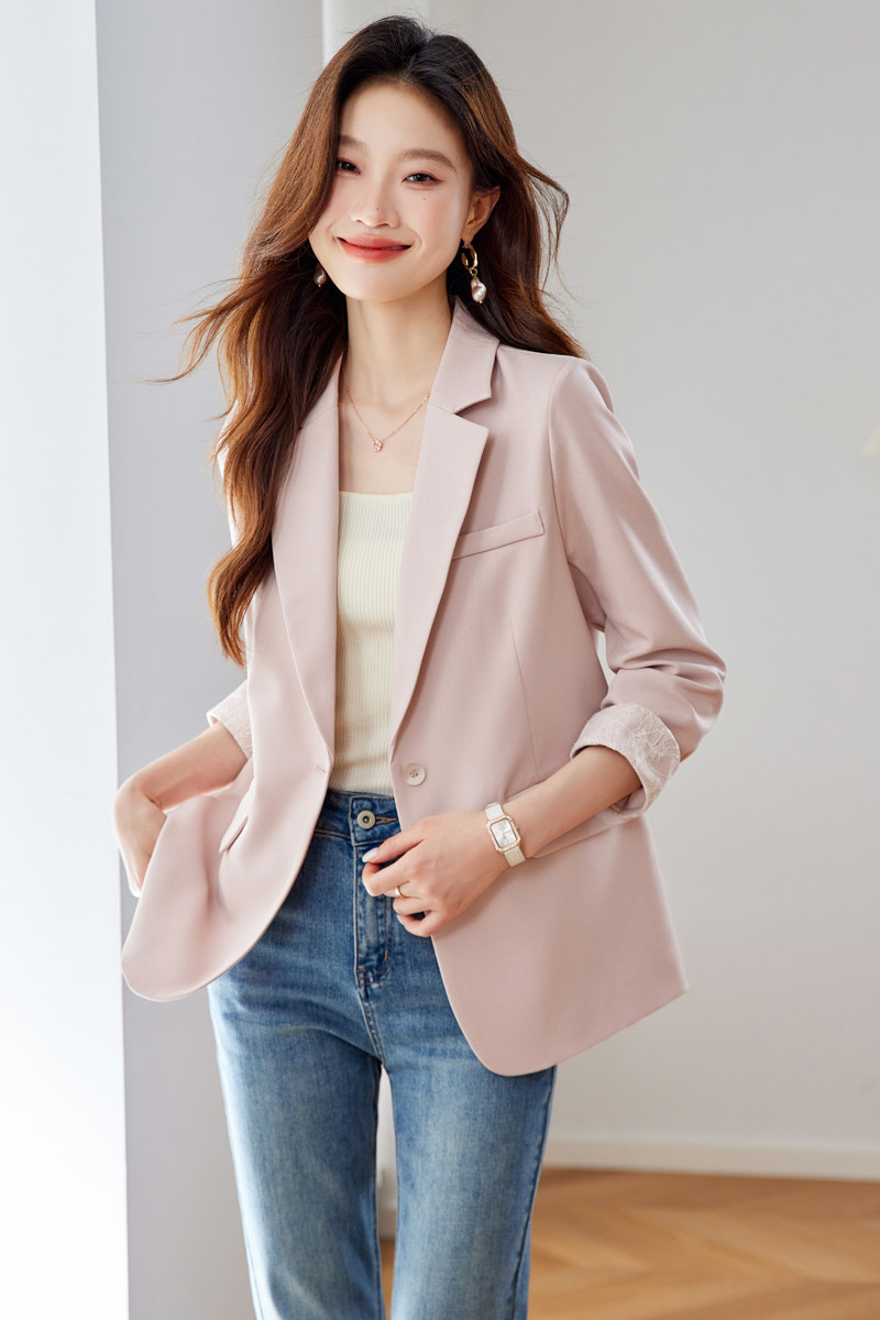 高级感通勤粉色西装外套女2025春秋新款修身气质百搭休闲西服上衣,女装西装,唯婧