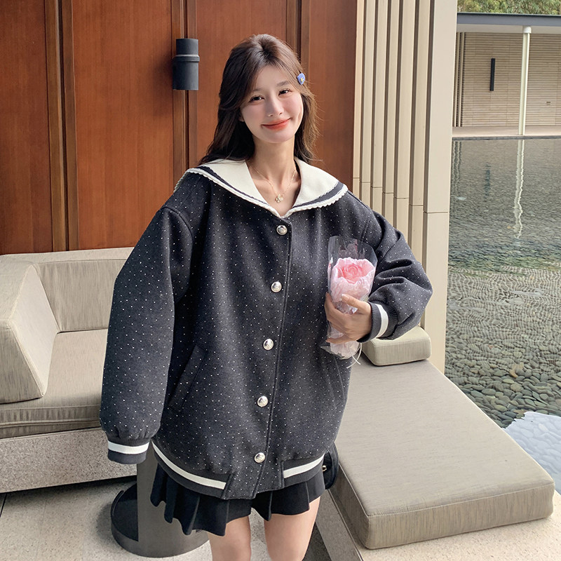独特漂亮美式撞色波点海军领棒球服外套女春秋2025设计感慵懒夹克,女装短外套,2C203