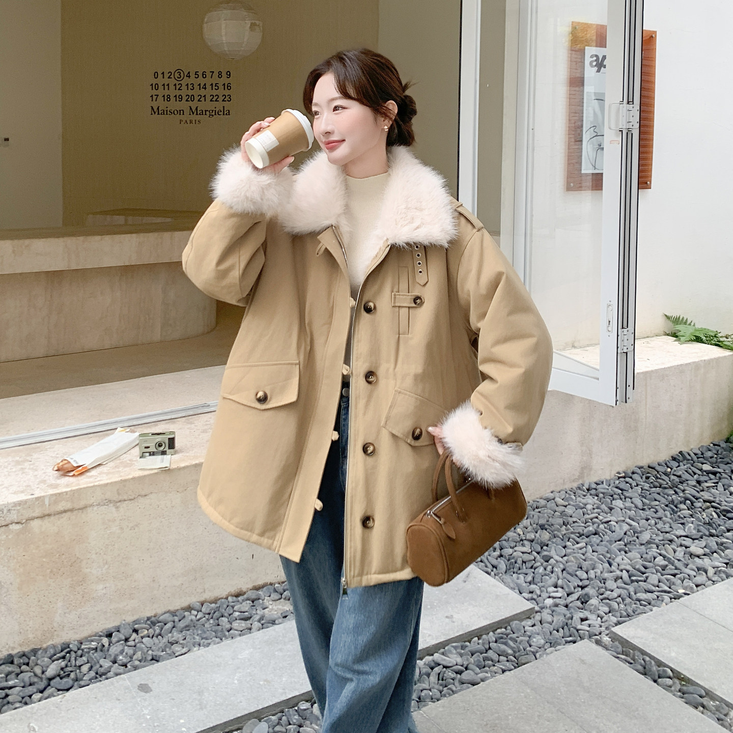 复古毛绒领派克服女冬季设计感美式加厚毛毛气质保暖工装棉服外套图片