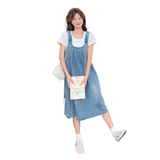 韩版甜美学院风牛仔背带裙女2025夏季新款法式宽松显瘦减龄长裙子，女装连衣裙，2C030