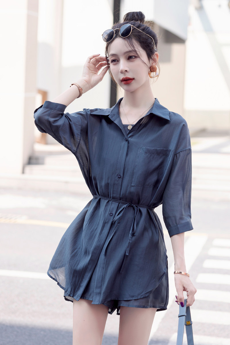现货！2025新款套装女吊带三件套短裤防晒套装女短袖套裤女,女装套装/套裙,衣珂纱朗