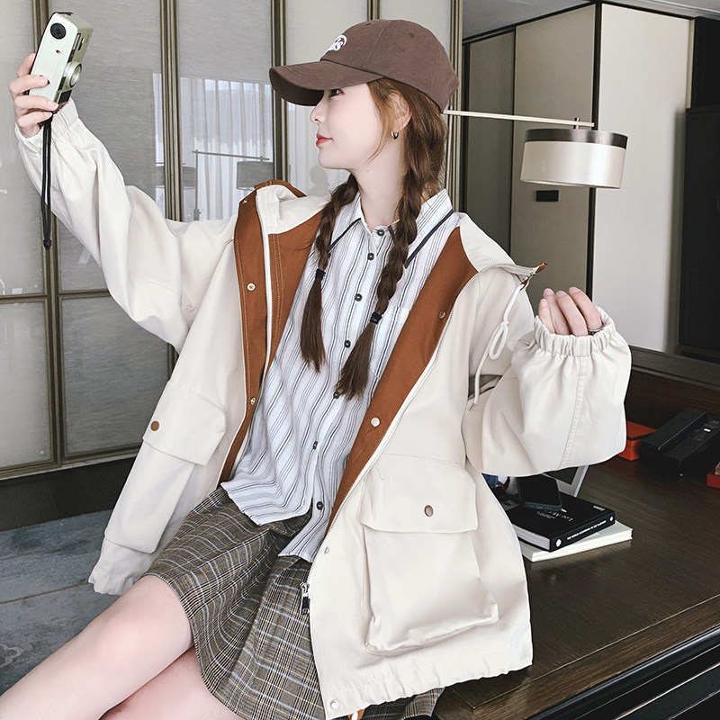 主推数据好2026秋撞色连帽大口袋工装外套1055-P145K198,女装风衣,2C069