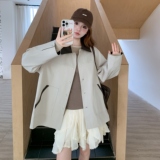 撞色翻领风衣外套女春秋2025新款学院风减龄宽松小个子大衣高级感，女装风衣，2C218