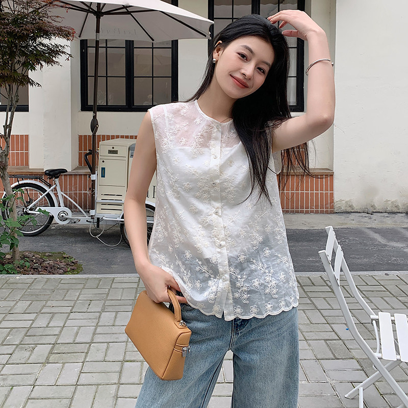 新款现货原创设计宽松型立体刺绣无袖小衫2C107-88003-P59-K99,女装背心吊带,2C107