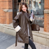 咖色羊羔毛拼接PU皮衣外套女加厚加绒夹克2C206-L606-P195-K298，女装派克服，2C206