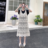 夏季搭配一整套黑色T恤裙女2025新款设计感镂空针织吊带裙，女装连衣裙，2C098