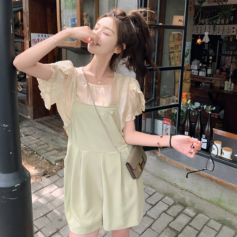 绿色减龄俏皮背带裤女2025年夏季新款2C028-918-P120-K188图片