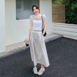 法式气质镂空针织短袖套装女2025夏季新款显瘦a字半身长裙两件套，女装套装/套裙，2C159