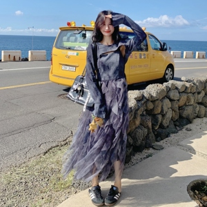 小清新不规则网纱吊带连衣裙套装女春秋2025新款独特超好看长裙子图片