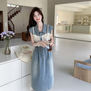 蕾丝拼接无袖牛仔连衣裙女夏2025新款绝美高级感小个子收腰爆款图片