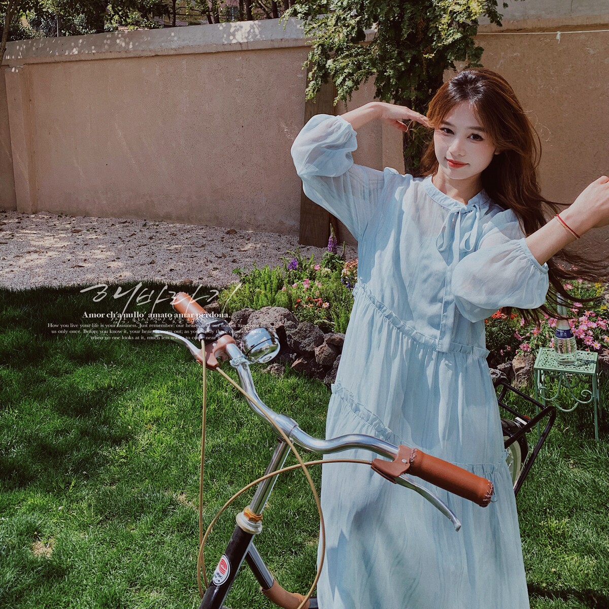 法式蓝色桔梗茶歇连衣裙女2025春秋季新款温柔度假风吊带裙,女装连衣裙,2C137