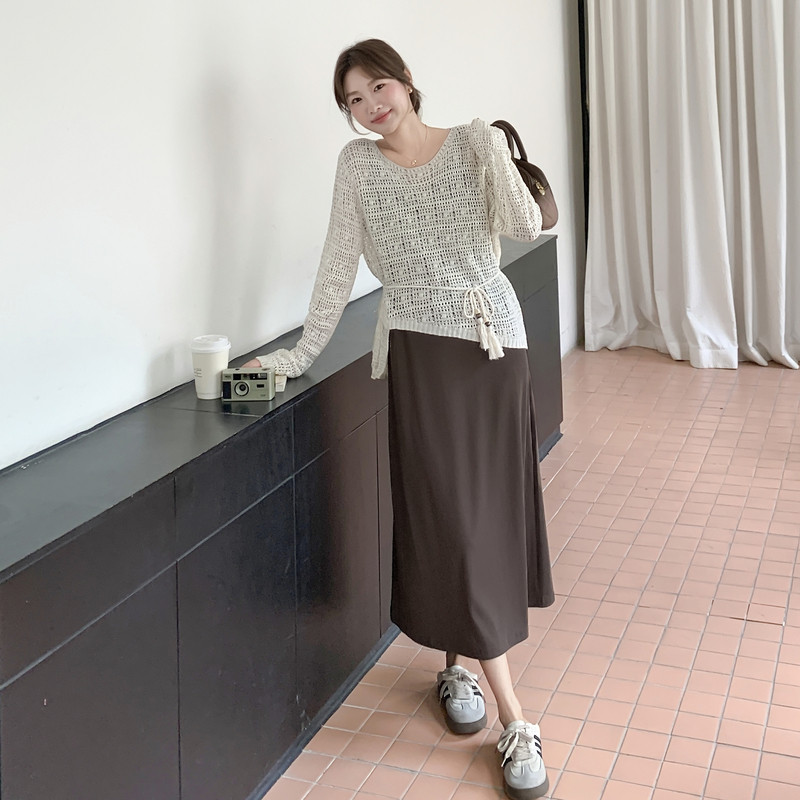 法式温柔系减龄镂空罩衫吊带连衣裙洋气套装女2026早秋新款裙子图片