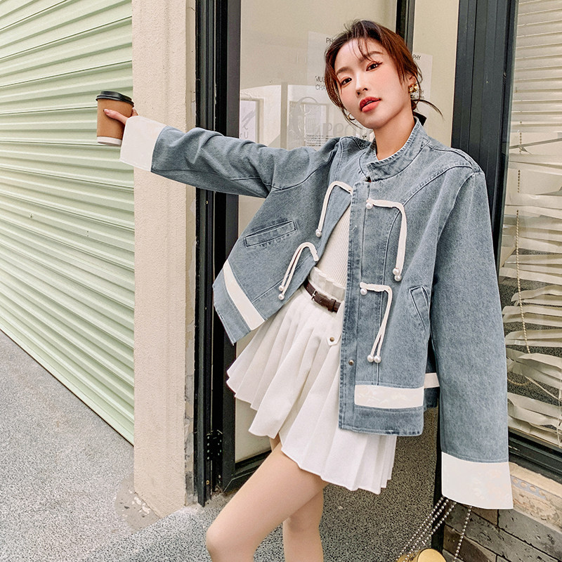 新中式国风短款牛仔外套女春秋2025新款超火好看高级小众夹克上衣,女装短外套,2C075