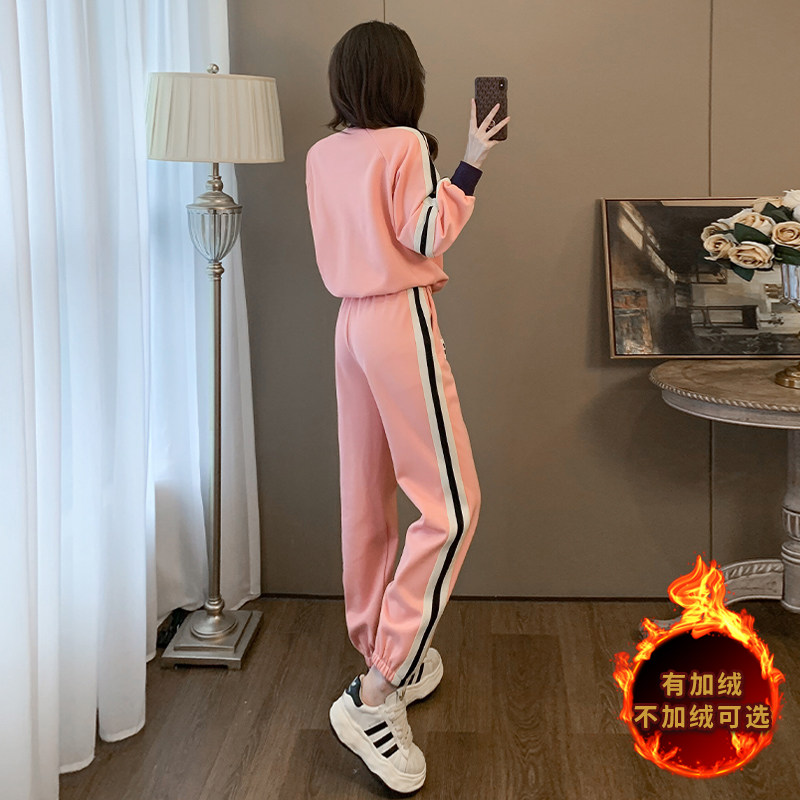 女秋冬季新款撞色圆领卫衣束脚裤两件套,女装套装/套裙,2C310
