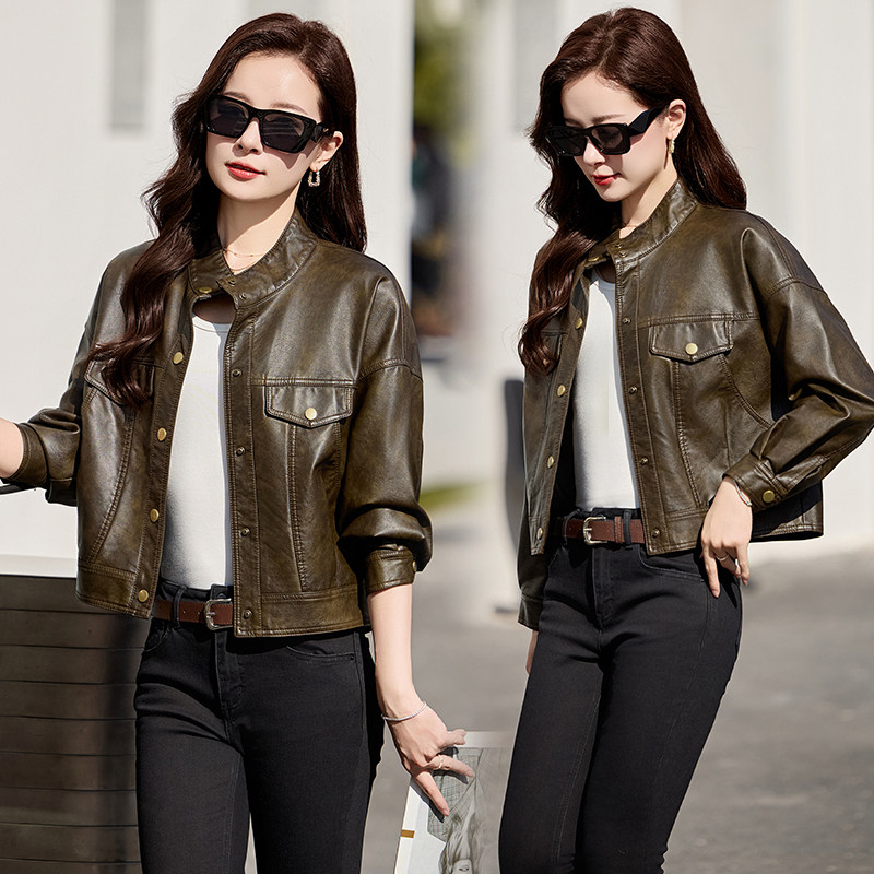 【现货】春装新品皮衣外套女宽松减龄皮夹克2505-1C115-P125-K188,女装皮衣,吾爱衣