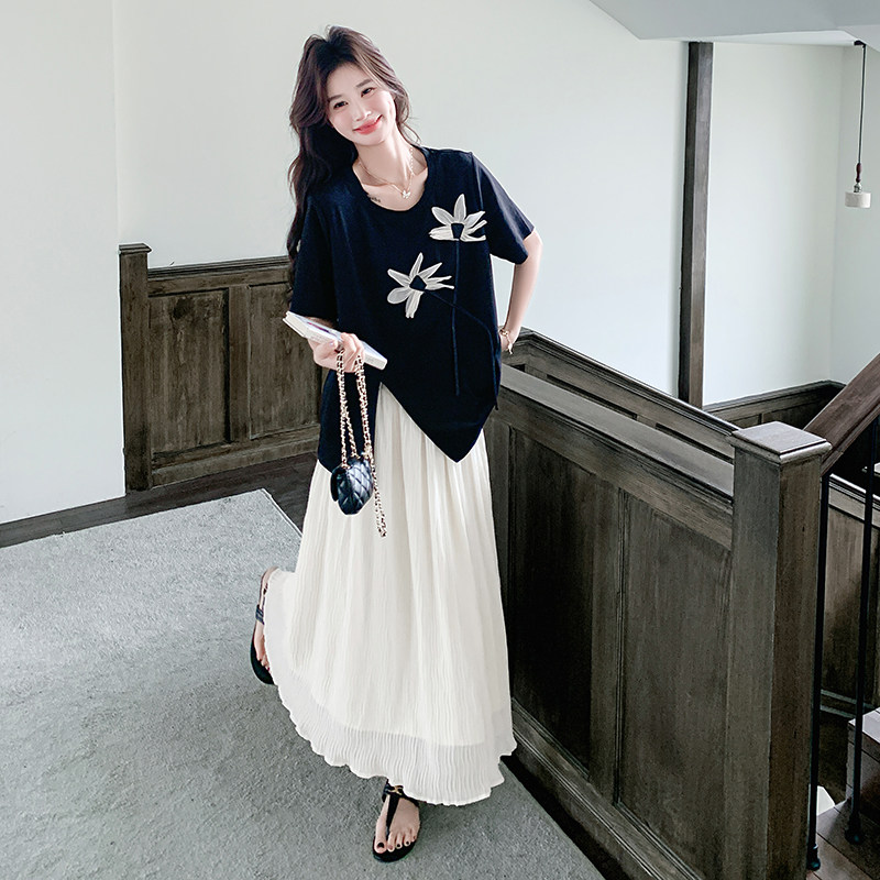 减龄甜美T恤半身裙套装女夏2025新款韩系穿搭独特漂亮绝美两件套,女装连衣裙,2D009
