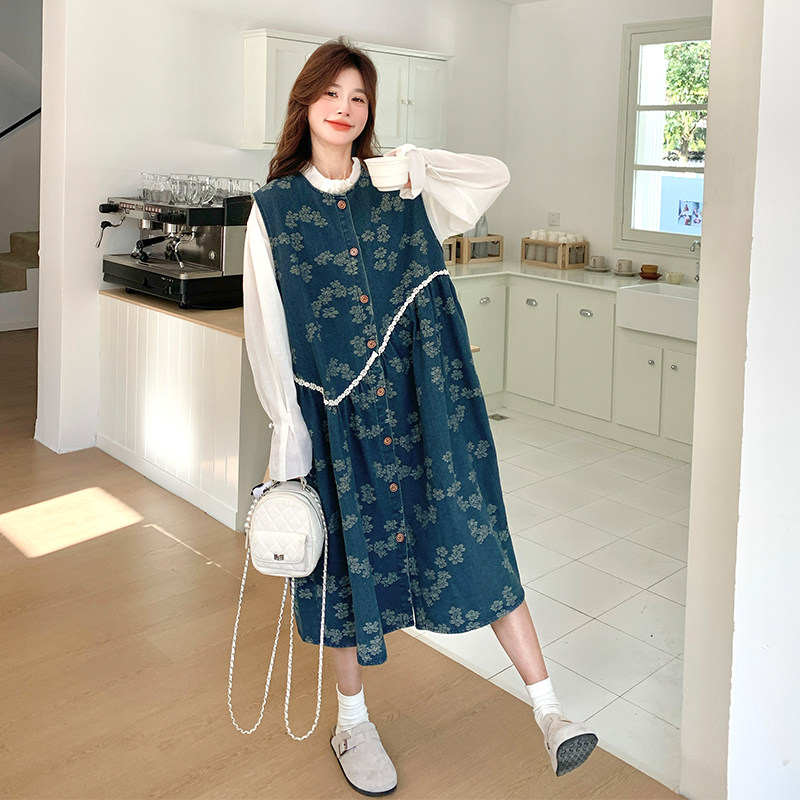 学院风穿搭牛仔背心连衣裙女春秋超火好看高级感独特漂亮长裙套装,女装套装/套裙,2C056