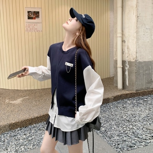 学院风假两件卫衣女2025秋季新款韩版减龄设计感小众宽松长袖上衣图片