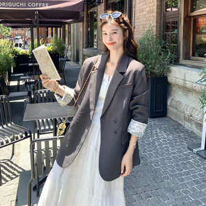 灰色高级感温柔风蕾丝袖口西服女2025秋季新款气质显瘦小西装外套图片