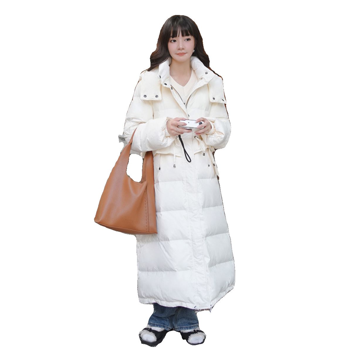 DONGJI2025年明星同款收腰百搭时尚白鸭绒过膝羽绒服L209P275K389,女装羽绒服,2C220