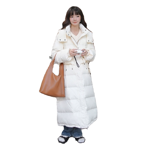 DONGJI2025年明星同款收腰百搭时尚白鸭绒过膝羽绒服L209P275K389图片