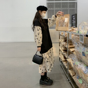 假两件卫衣连衣裙女早春装2025年新款小众设计感宽松碎花拼接长裙图片