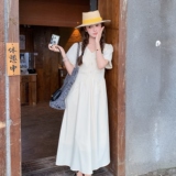 夏季设计感短袖裙子连衣裙长裙中式白色棉连衣裙显瘦气质时尚法式，女装连衣裙，2C212