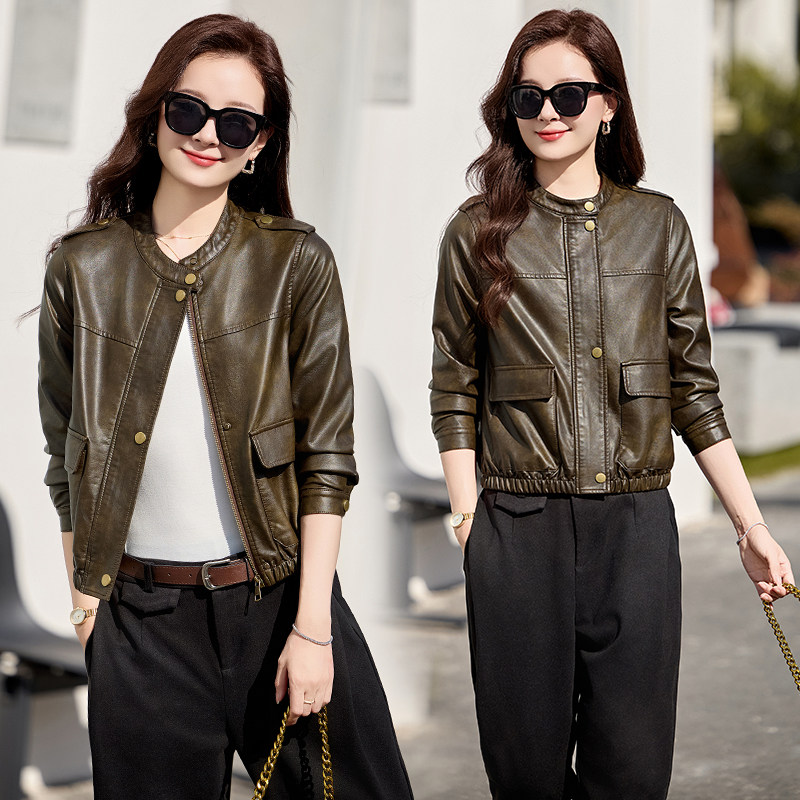 【现货】春装新品皮衣短外套女复古休闲上衣2503-1C115-P125-K188,女装皮衣,吾爱衣