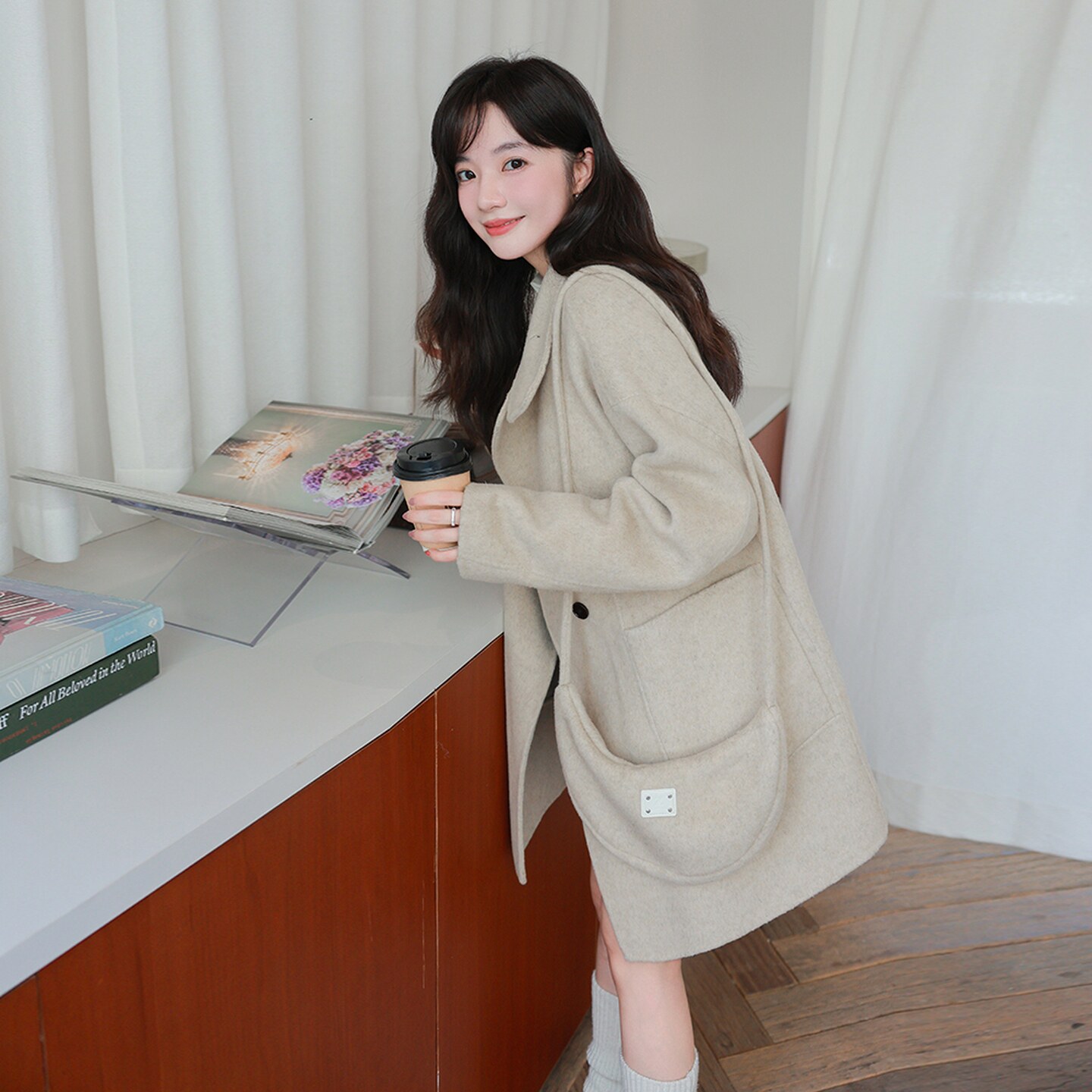 2025新款双面羊毛大衣女秋冬季中长款小个子短款韩系羊绒毛呢外套图片
