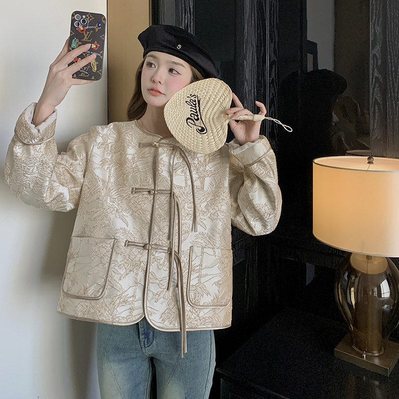 新中式国风盘扣提花外套女2025春秋新款高端重工时尚气质短款上衣,女装短外套,2C058