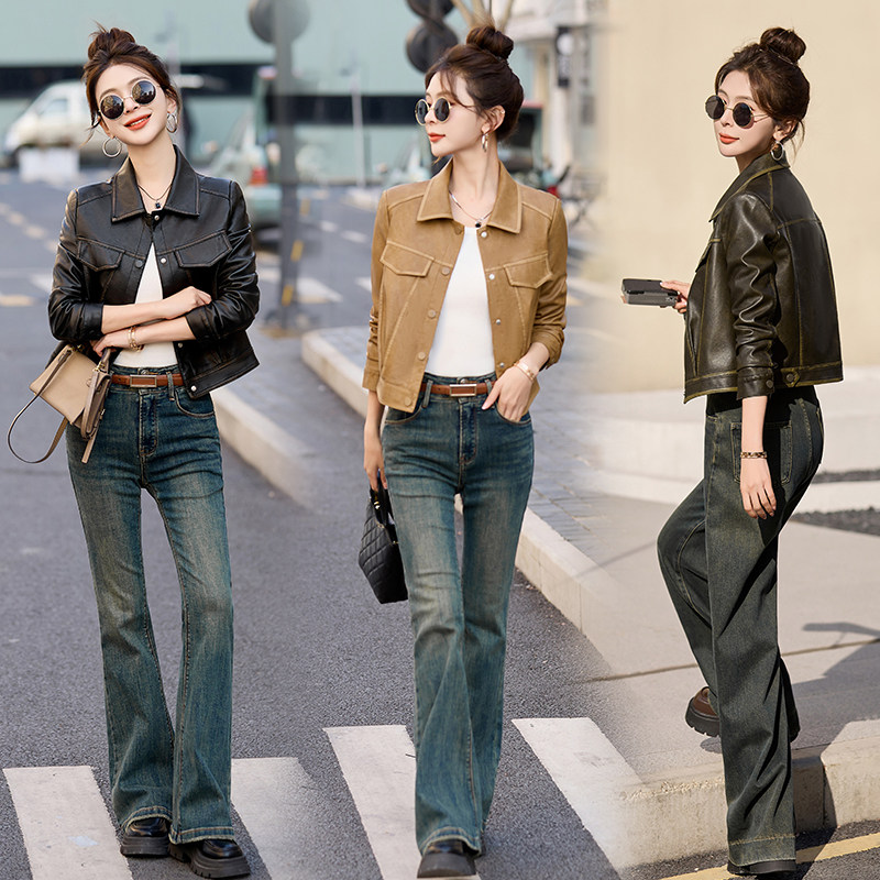 2026春装新款休闲小个子修身机车服PU皮夹克图片