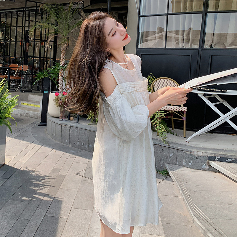 温柔风纯欲气质露肩连衣裙女2023夏季新款法式别致绝美设计感短裙,女装连衣裙,2C037