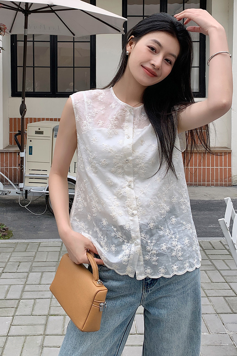 新款现货原创设计宽松型立体刺绣无袖小衫2C107-88003-P59-K99,女装背心吊带,2C107