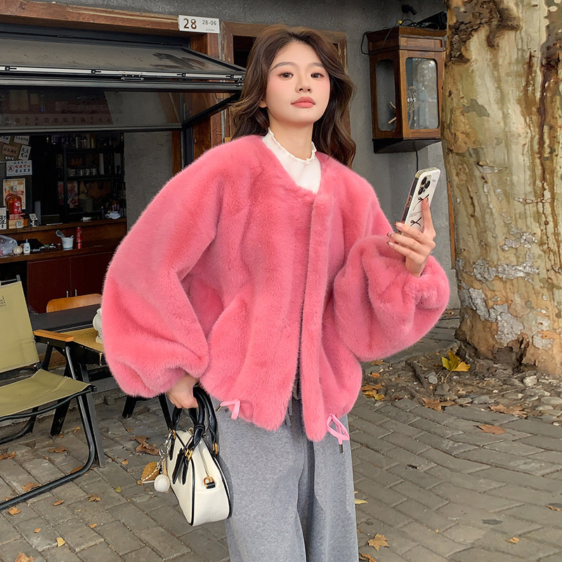 多巴胺粉色水貂绒仿皮草外套女秋冬皮毛一体2C353/8660/P170/K258,女装短外套,2C353