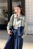 现货：秋装新款设计高级拼色衬衫牛仔裤两件套2C135-8886P155K228，女装套装/套裙，2C135