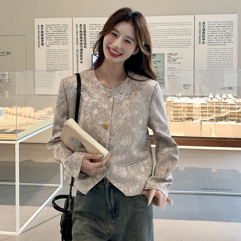 新中式提花小香风外套女2025春秋新款小个子气质时尚百搭短款上衣,女装短外套,2C263