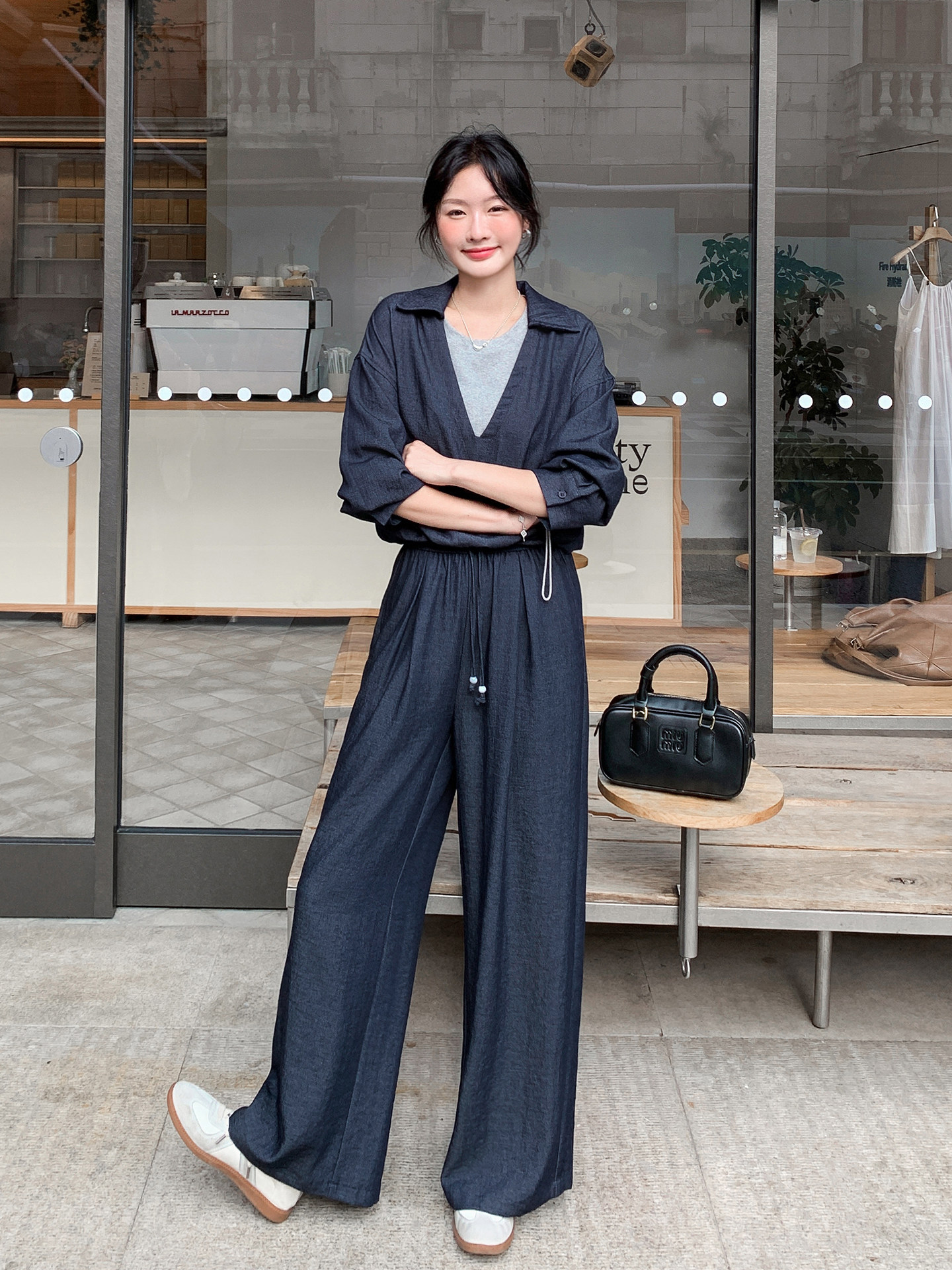 【新品现货】假两件上衣阔腿裤时尚两件套装5101-P160-K238,女装套装/套裙,2C126