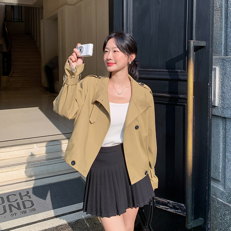 秋装外套女立领双排扣宽松休闲短款风衣秋季小个子短外套,女装短外套,2C238