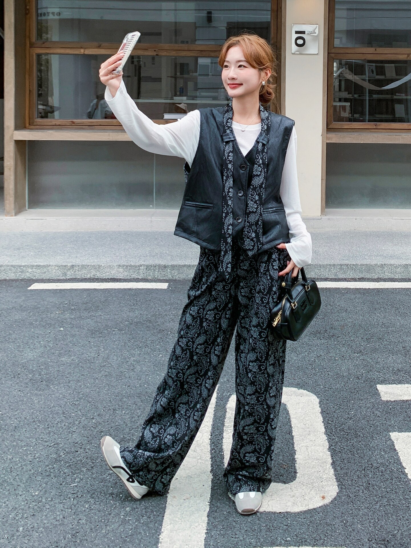 设计感碎花拼接马甲阔腿裤套装女春秋又酷又飒两件套超火显瘦爆款,女装套装/套裙,2C323