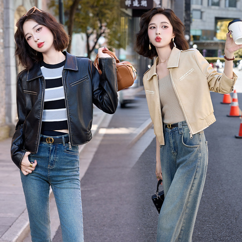 吾爱衣1901款网红皮衣外套女短款美拉德洋气减龄百搭短款夹克,女装皮衣,吾爱衣