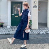 复古蕾丝拼接牛仔套装裙女2025夏新款盐甜系polo上衣半身裙两件套，女装套装/套裙，2D043