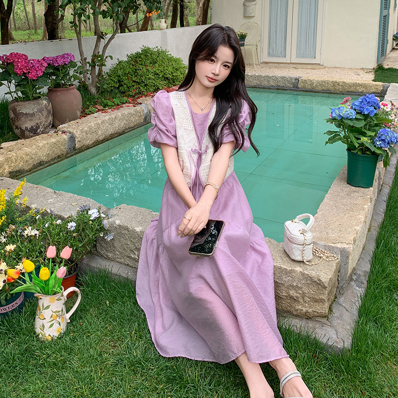 2025年夏装新款马甲紫色连衣裙假两件套2C133-990-P135-K188，女装连衣裙，2C133