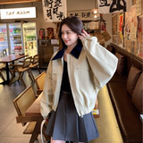 时尚撞色翻领卡其色短款外套女春秋2025新款小个子夹克百搭高级感，女装短外套，2D146