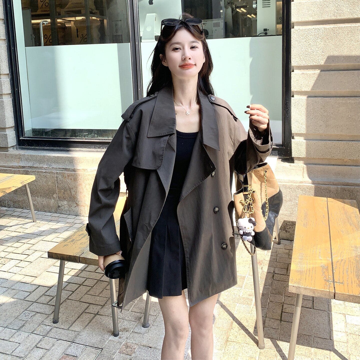 英伦风小个子风衣外套女2025秋季新款港风复古时尚宽松气质大衣潮,女装风衣,2C258