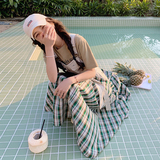 2025夏季新款现货拼接撞色背带裙S205--P110K168，女装连衣裙，2C073