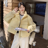 毛呢拼接保暖黄色羽绒服外套女冬季2025新款小个子流行爆款面包服，女装羽绒服，2C203